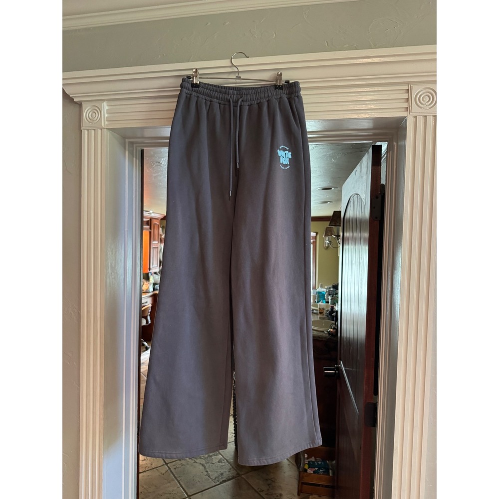 White Fox Boutique Women Charcoal Grey Wide Leg Logo Sweatpants Lounge Pants
